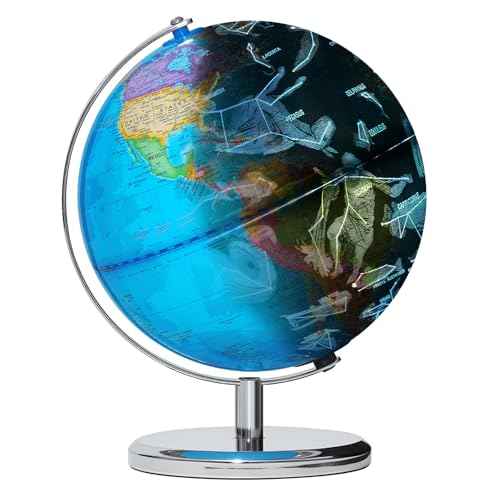 9" Illuminated Globes, 88 Constellations Map & Built-in LED Light & Learning 3-in-1, USB Charging, None-Slip Stainless Steel Stand for Classroom Education & Bedroom Decor, Inspire Geography Interest
