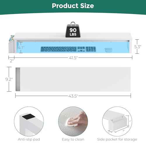 Dual Monitor Stand Riser, 41.5'' Extra Long Wood Monitor Stand Desktop Organizer with Side Pocket, Ergonomic Monitor Riser Supports 2 Monitors,TV,Laptop,Printer for Home Office, White