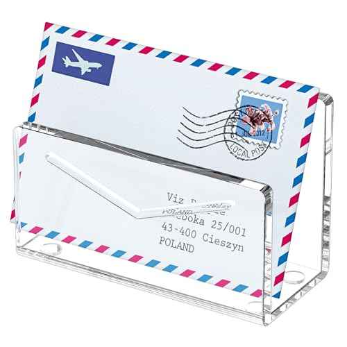 Acrylic Mail Holder, Clear Acrylic File Letter Organizer, Vertical Envelope Mail Holder for Desk, Lightweight Countertop Bill Holding Sorter Letter Invoice Stand for Home Office School
