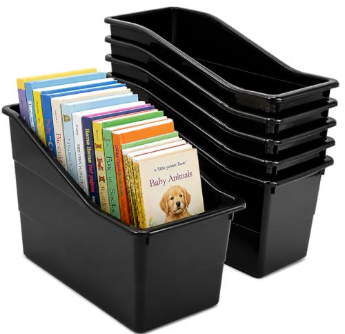 6-Pack Durable Plastic Book Bins for Classroom Organization with Labels