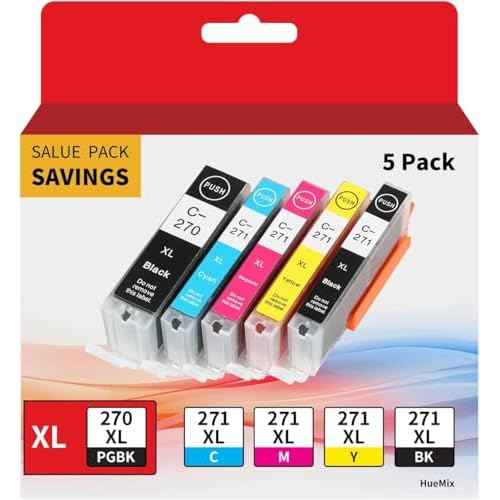 PGI-270XL CLI-271XL 5 Color Value Pack, Replacement for Canon 270 271 XL Ink Cartridges, Compatible with MG5720 MG5721 MG5722 MG6820 MG6821 MG6822 TS6020 (PGBK, Black, Cyan, Magenta, Yellow)