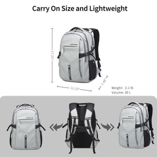 Travel Carry On 15.6" Laptop Backpack for Men, Large 30L Anti-Theft & Waterproof Backpacks Flight Approved for Business, Commuting, Work, Weekend Casual Daypack, Grey, Silver