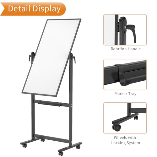 VIZ-PRO Double-Sided Magnetic Mobile Dry Erase Whiteboard 48 x 24 Inches, Black Frame