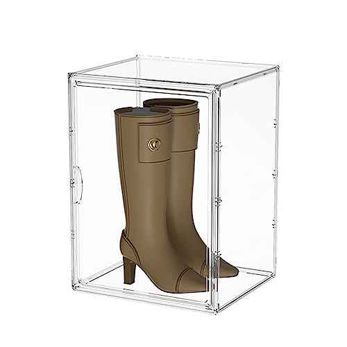 Extra Large 4 Tiers 15.7"X11.8"X9.8" Clear Acrylic Organizer Box Display Case, Plastic Holder with Magnetic Door and 3 Division Boards for Figures, Books, Handbags, Purses, Boots