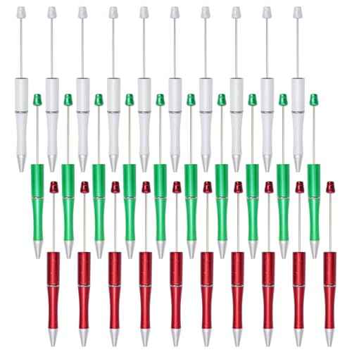 jiebor 30Pcs Christmas Beadable Pens Plastic Bead Ballpoint DIY Cute Cool Pens Black Ink for Students Teacher Women Men Bridal Graduation Gift Office School Supplies