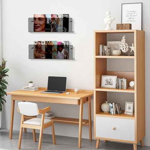 2 Pack Acrylic Magazine Holder, Wall Mounted Magazine Rack Floating Bookshelf for Waiting Room, Living Room, Office, Home (Black, 24 Inch)