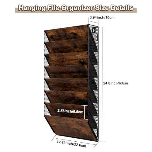 Hanging Wall File Organizer, 8 Tier Wall Mounted Mail Documents Literature Magazine Envelopes Holder, Suitable for Home/Office/School (8-Tier)