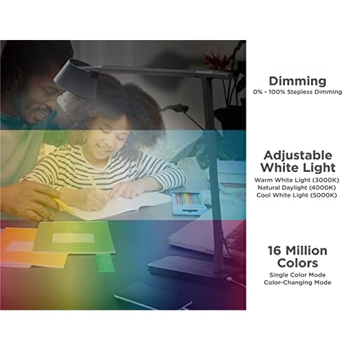 Verve Designer Desk Lamp with USB Charging Port, True White LED + 16M RGB Colors