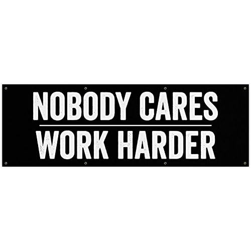 Nobody Cares Work Harder Banner - Home Gym Decor - Garage Training - Inspirational Wall Vinyl (36 x 12 Inches)