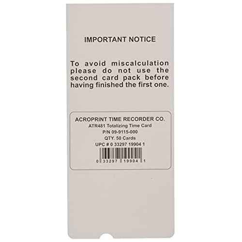 Acroprint 09-9115-000 Time Cards for ATR480 Time Clock, 50 Count(Pack of 1)