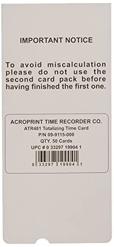 Acroprint Time Cards for ATR480 Time Clock - Pack of 50