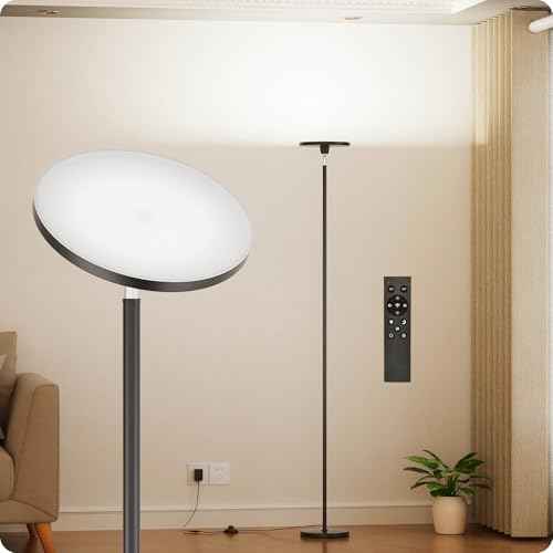 Dimmable Floor Lamp with Remote£¬Floor Lamps for Living Room Bedroom Office£¬Adjustable Brightness (10%-100%)and Color Temperature (3000k- 6000k )£¬Standing Lamp Tall Lamp with Foot Switch (black)