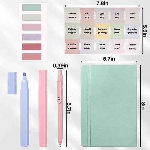 32 Pcs Large Bible Cover Gift Set with 12 Pastel Markers 6 Gel Pens 6 Bookmarks 6 Sheet Bible Tabs and Lined Journal Notebook for Women Office Home Teachers Supplies