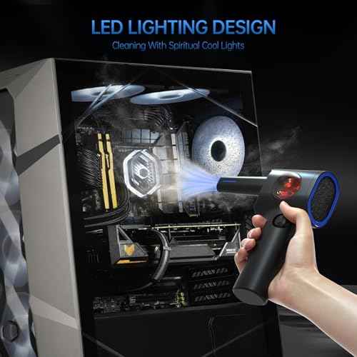 ATEngeus Compressed Air Duster, Stepless Speed Electric Air Duster with Storage Case, Cordless Air Duster with LED Replace Canned Air, 6 Accessories Air Blower, Keyboard Cleaner for Car, PC, Home