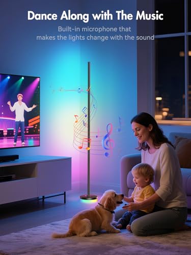 OIYN 1 Pack RGBICW LED Corner Floor Lamp with App & Remote Control, Music Sync, 1300lm, Modern Standing Light for Bedroom & Living Room