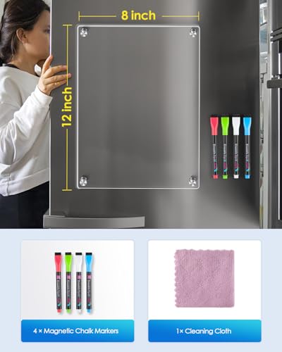 MaxGear 12x8 Inch Acrylic Magnetic Whiteboard for Fridge - Dry Erase Board & Organizer