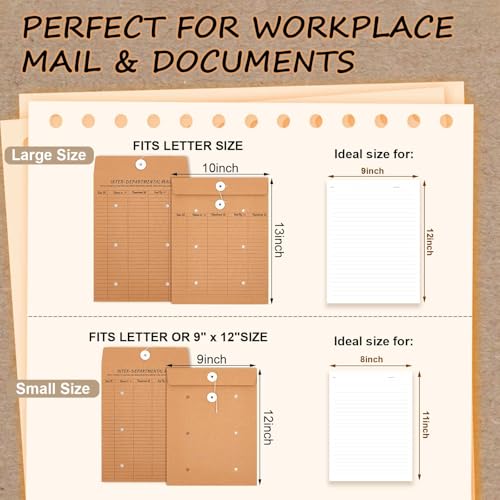 Crtiin 50 Pack Interoffice Envelopes with String Tie, 10x13 & 9x12 Sizes, Bulk Office Mailers