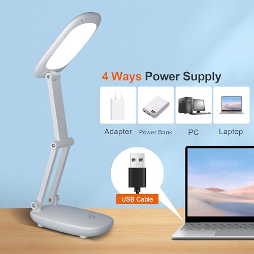 Akejrym White Rechargeable LED Desk Lamp - Foldable, Dimmable Office & Home Light