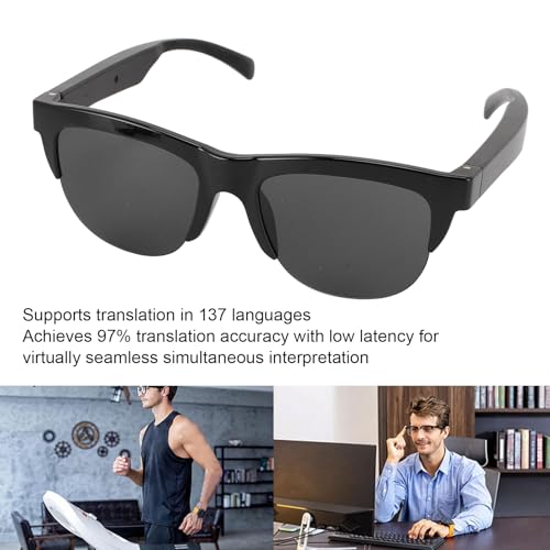Translator Smart Glasses, Languages Translation Device, Real Time Translation Device for 137 Languages TR90 PC BT with Built in Mic Speaker for Travel Learning
