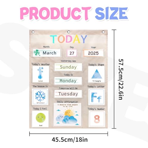 Daily Morning Board Circle Time Calendar Weather Seasons Positive Affirmations Letter Shape Number of the Day Pocket Chart,Toddler Preschool Calendar,Homeschool Morning Work Activity, Pastel Design