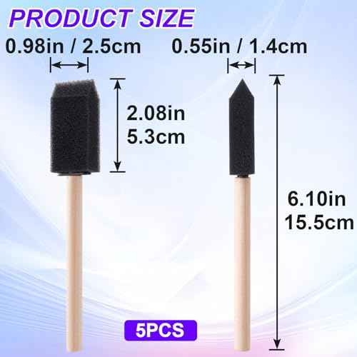 5 Pcs 1 inch Foam Paint Brushes Black Sponge Brushes Wood Handle Foam Brushes for Painting Varnishes DIY Craft Projects