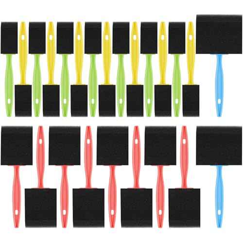 24 Pcs Foam Paint Brushes, Coloful Wood Handle Sponge Brushes for Painting, Staining, Varnishes and DIY Craft Projects (1'', 2'' and 3'')