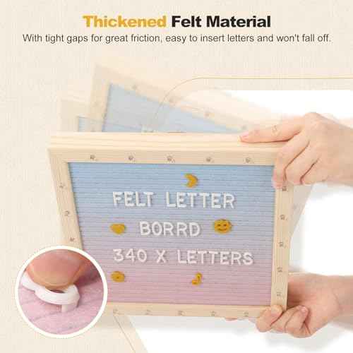 Lewondr Felt Letter Board, 10"¡¿10" Wooden Letter Board Sign, Changeable Message Board with 20 LED Lights & 340 Letters, Pregnancy Baby Announcement Sign, First School Day Board, Colorful