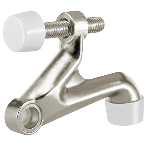 HOMOTEK 1 Pack Hinge Pin Door Stop - Adjustable Heavy Door Stop with Black Rubber Bumper Tips, Satin Nickel