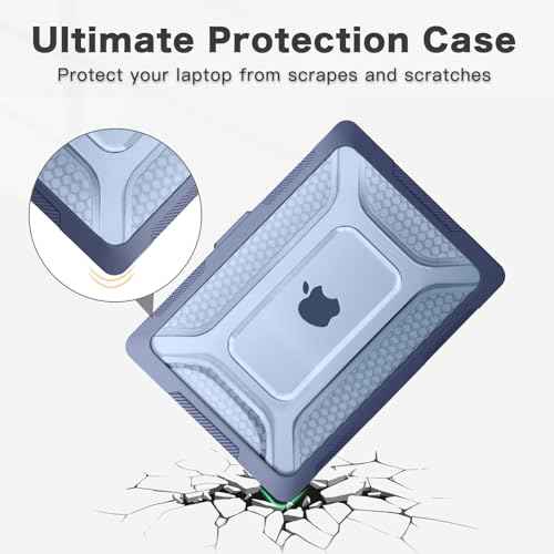 MOSISO Compatible with MacBook Air 13 inch Case 2025 2024 2023 2022 M4 A3240 M3 A3113 M2 A2681,Honeycomb Heavy Duty TPU Bumper Hard Case with Kickstand&Keyboard Skin for MacBook Air 13.6, Navy Blue