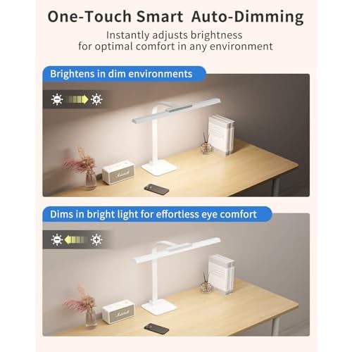 LED Desk Lamps for Home Office with Base, 24W Brightness Touch Control Desk Light, Adjustable Gooseneck Tall Office Lights for Drawing,Reading,Crafts,Gaming,Workbench,Architect,Study, White