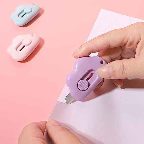 Box Cutters - 3 Pack Retractable Letter Opener, Adorable Cloud Tiny Paper Cutter for Key Chain Pocket Bag Package Envelope Mail Letter Box Paper DIY Projects for Girls and Boys