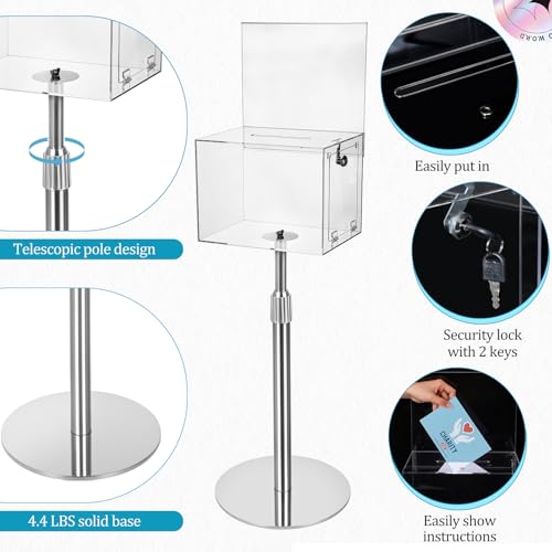 Clear Silver Lockable Donation & Raffle Box Stand - 1 Pack