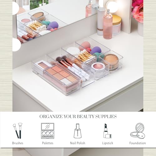 STORi Multi-Size Drawer Organizer Bins - 6 Pack, Clear Storage for Bathroom, Makeup & Desk
