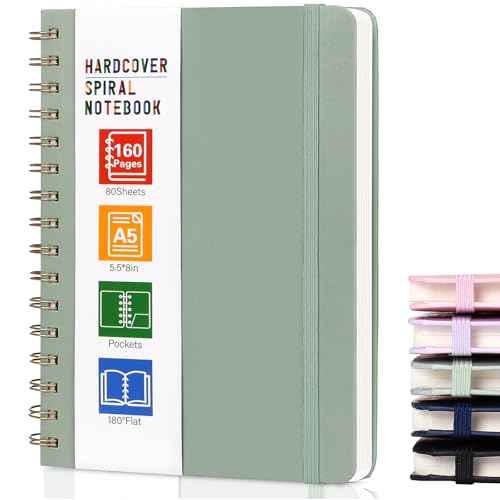 LABUK Spiral Notebook for Women, A5 Spiral Journal Notebooks, 160Pages Lined Hardcover Journaling for Work, 5.5 x 8in Journals for Writing, Light Green
