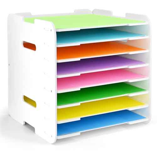 12x12 Paper Organizer, 8-Tier Scrapbook Paper Storage, Stackable Desktop File Holder for Home, Office, Classroom, and Craft Room