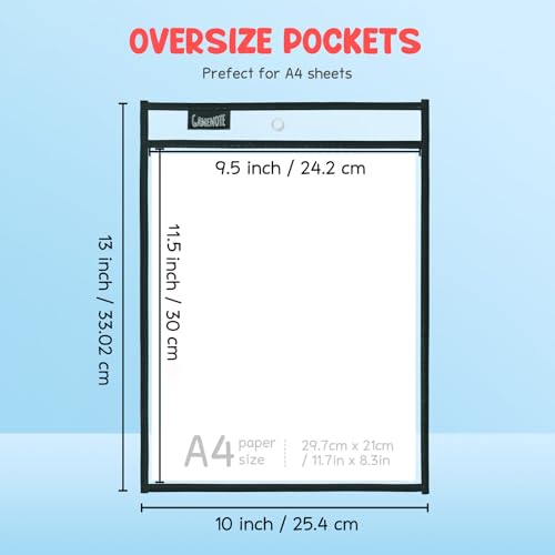 GAMENOTE 30 Pack Dry Erase Pockets 10x14in, Black – Reusable Writing Sleeves with Ring Binders