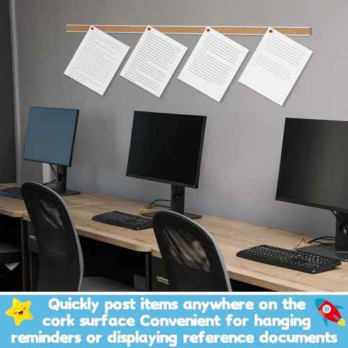 3 Pcs 48" x 1" Cork Strips Bulletin Bar Strips for Wall Bulletin Board Aluminum Trim Brown Cork Boards with Accessories for Paste Notes Photos Classroom Office Home Holiday Decor