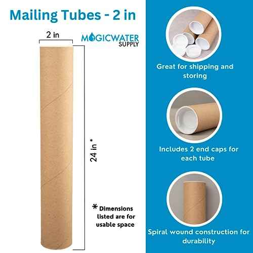 MagicWater Supply Mailing Tube - 2 in x 24 in - Kraft - 6 Pack - for Shipping and Storage of Posters, Arts, Crafts, and Documents