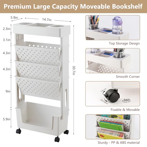 Large White CINPIUK Rolling Office Paper Organizer Cart with 5 Tiers Slim File Storage