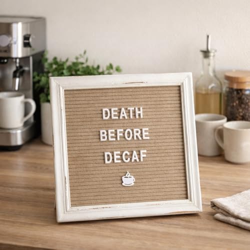10x10 Cappuccino Felt Letter Board with Stand & Rustic White Frame - Baby Announcement Sign
