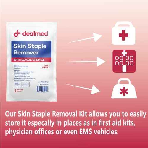 Dealmed Sterile Staple Removal Kit, Includes Staple Remover and Gauze Sponge, Staple Removal Tool Single-Use Kit, Ideal for Hospitals and Clinics (10 Kits)