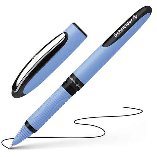 Schneider One Hybrid N Rollerball Pen, 0.5 mm Hybrid Needle Tip, Light Blue Barrel, Black Ink, Box of 10 Pens (183501)