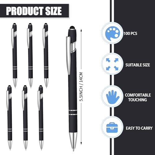100 Pcs Ballpoint Pen with Stylus 2 in 1 Ballpoint Pen for Touch Screens, 2 in 1 Thank You Pen Gift for Colleagues, Coworker, Office (Black)