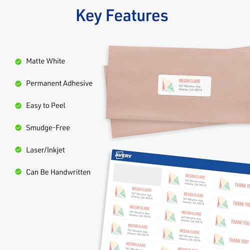 Avery Easy Peel Printable Address Labels with Sure Feed, 1" x 2-5/8" Customizable Stickers, White, 750 Blank Mailing Labels, Great for Mailing, Shipping, and More (8160)