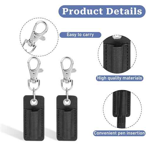 2 Pieces Lanyard Pen Clip, Anti-Lost Neck Lanyard, Portable Leather Neck Pen Holder Keychain