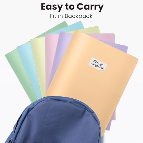 Sooez 7-Pack Pastel Color Heavy Duty Plastic Folders with Pockets, School & Office Use