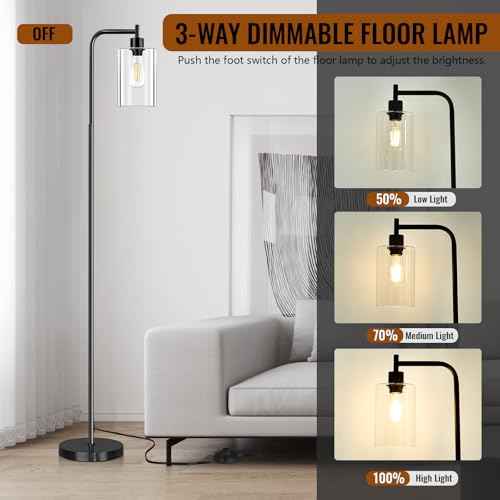 Floor Lamp,Floor Lamps for Living Room with Glass Lampshade,Modern Design Lamps Living Room,Standing Lamp with Premium Metal Material,Dimmable Living Room Lamps,Arced Floor Lamps,Tall Lamp(One Bulb)