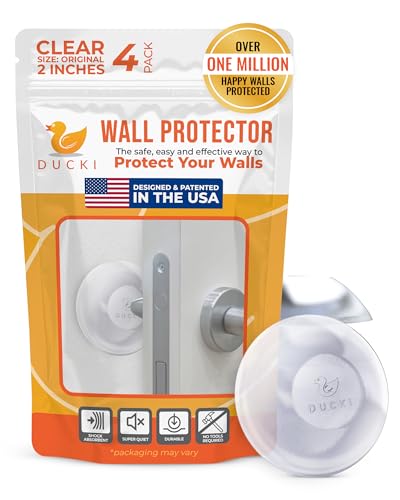 Ducki Clear 2-Inch Wall Door Knob Protectors 4-Pack | Self-Adhesive Door Stopper