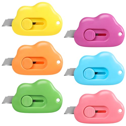 Rainbow-Color Cloud Box Cutter Retractable Mini Utility Knife Set 6 Pcs Safe Letter & Envelope Openers