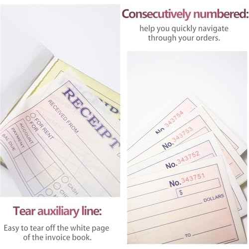 XKDOUS 2 Pack Money and Rent Receipt Book, 2-Part Carbonless, 2-3/4" x 6-1/2" Receipt Book for Small Business, 50 Sets per Book